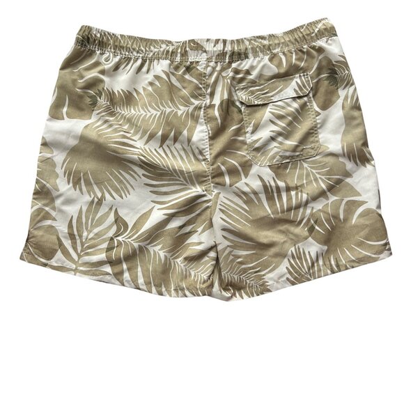Goodfellow Swim Trunks Mens XXL Tan White Tropical Print Mesh Lined Drawstring - Picture 2 of 6
